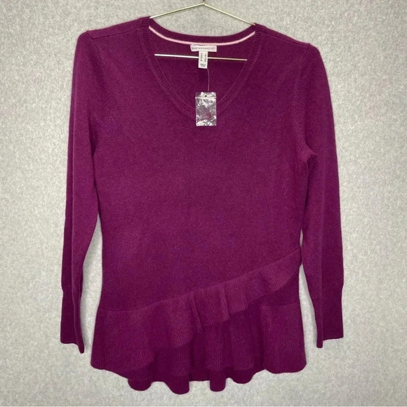 NWOT Isaac Mizrahi Live Purple Cashmere Ruffle Sweater - Picture 2 of 7